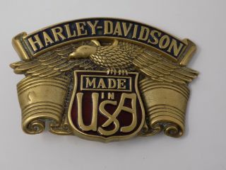 Vintage 1983 Solid Brass Harley Davidson Motorcycle Belt Buckle Made In The Usa