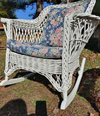 Antique Victorian Wicker Rocking Chair Porch Farmhouse Sturdy Vintage Old Shaby