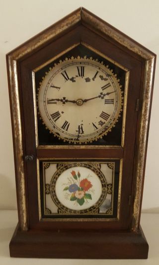 Antique 19th C.  Haven Clock Co " Tuscan " Victorian Cottage Mantel Shelf Clock