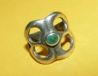 Vintage Old Pawn Native Navajo Sandcast Sterling Silver W/ Turquoise Ring Size 5
