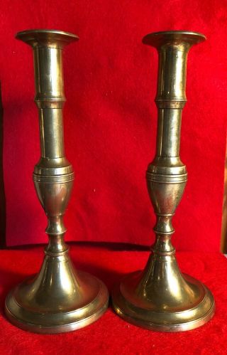 Gorgeous 9 1/2” Tall Antique Early 19th Cent.  English Brass Candlesticks