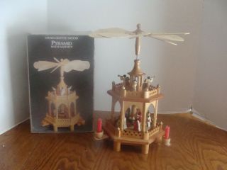 Vtg Wooden Carousel Candle Holder Nativity Windmill Christmas Pyramid - Iob