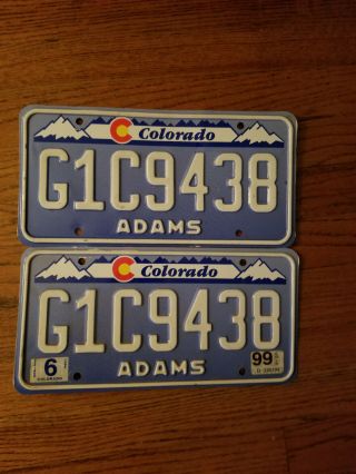 Colorado License Plate Pair G1c9438 Adams Cty Denim 1999