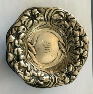 Art Nouveau Sterling Silver Dish - Floral Repousse Design