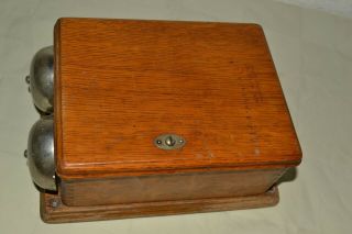 Vtg - Antique Western Electric Telephone 295a Subset Ringer Box Oak Nickle Bells