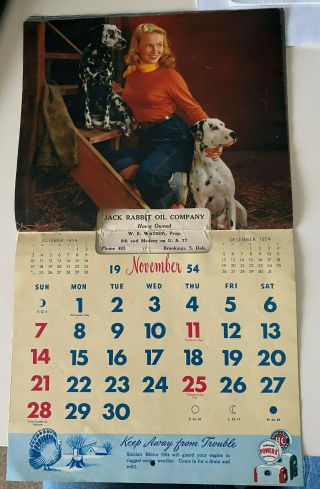 Vintage 1954 Calendar Sinclair Gas Service Brookings Sd Power - X Jack Rabbit Oil