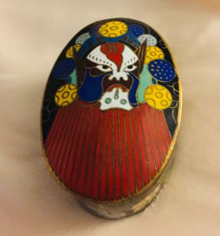 Vintage All Laquer Oval Handpainted With Masked Figure On Top Trinket Box