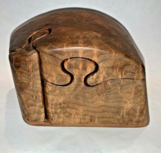 Fred & Marilyn Buss Hand Carved Burl Myrtle & Madrone Puzzle Ring Stash Box 5 Pc