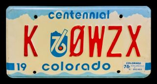 1976 Colorado Amateur Ham Radio Operator License Plate " K 0wzx " Co Centennial