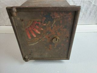Antique Metal Gun Jewelry Floor Safe Strong Box Wood Insert Keys Steel Documents