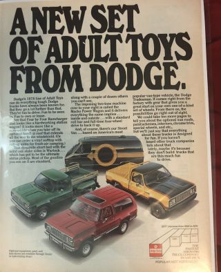 Vintage Print Ad - 1977 - A Set Of Adult Toys From Dodge.  Warlock Ramcharger