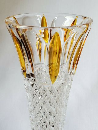 2 Antique 10 " Vases Bohemian Lead Crystal Amber Yellow