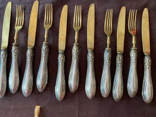 Antique Solingen 800 Silver Set Of 12 Dessert / Salad Knives & Forks