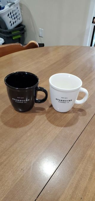 Set Of 2 Starbucks Mugs - Black And White - Vintage 2001 Barista Series - 16oz