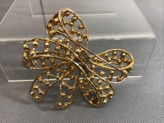 Vintage DONALD STANNARD Double Ribbon Bow Rhinestone Brooch Pin Signed 3