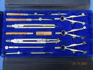Vintage 12 Piece Noris Quality Drafting Set Made In U.  S.  A. ,  With Case And Box