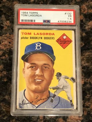 1954 Topps Tom Lasorda Brooklyn Dodgers 132 Baseball Card Psa 1.  5