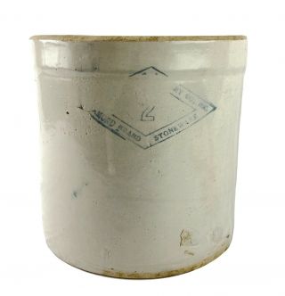 Antique Diamond Brand Stoneware Salt Glaze Crock 2 Gallon Blue Printing