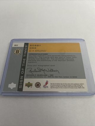 Bobby Orr 2002 Upper Deck SP Authentic Sign Of The Times Auto 2