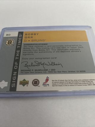 Bobby Orr 2002 Upper Deck SP Authentic Sign Of The Times Auto 3