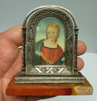 Antique miniature painting lady portrait hand painted in a silver 800 frame 2