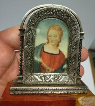 Antique miniature painting lady portrait hand painted in a silver 800 frame 3