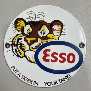 Vintage 1960’s Esso Put A Tiger In Your Tank Porcelain Gas Oil Pump Sign