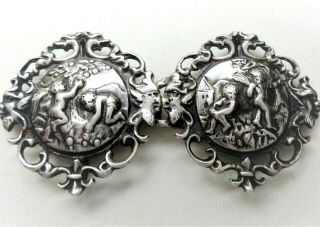 Antique Silver Cloak Brooches W/ Putto Angels,  Pan God Heads & Snake - Like Birds