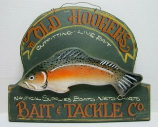 Old Hookers Bait & Tackle Co Wooden Store Novelty Fishing Nautical Ad Sign A2ps