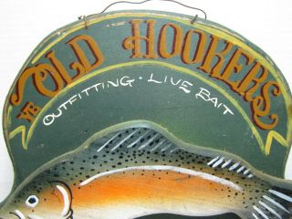OLD HOOKERS BAIT & TACKLE CO WOODEN STORE NOVELTY FISHING NAUTICAL AD SIGN A2PS 2