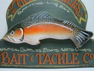 OLD HOOKERS BAIT & TACKLE CO WOODEN STORE NOVELTY FISHING NAUTICAL AD SIGN A2PS 3
