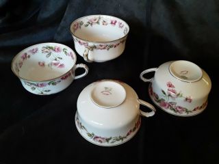 Vintage Haviland & Co Limoges France Gold Trim Tea Cup Pink Roses,  Set Of 4