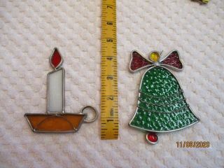 Vintage Stained Glass Christmas Bell And Candle Suncatcher
