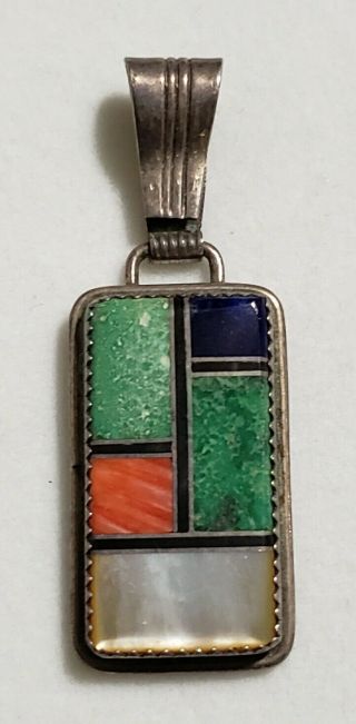 Vintage Native American Sterling Silver Multi - Stone Pendant - Signed