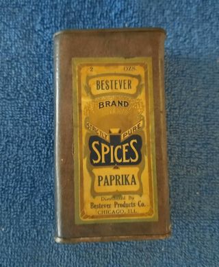 Vintage Bestever Brand Paprika 2 Oz.  Cardboard/tin