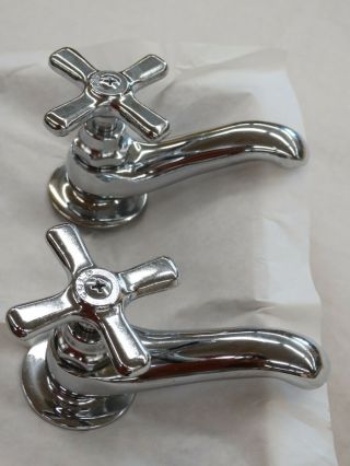 Vintage Nos Set Of Single Hot & Cold Sink Faucets With Cross Handle,  Chrome