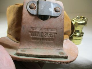 Antique DOUBLE - SAFETY Miners Cap/Hat and Auto - Lite Carbide Lamp 2