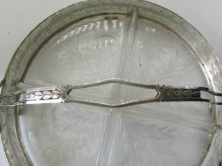 Vintage Sterling Silver & Cut Crystal 4 Part Divided Relish Dish,  8 