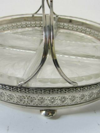 Vintage Sterling Silver & Cut Crystal 4 Part Divided Relish Dish,  8 