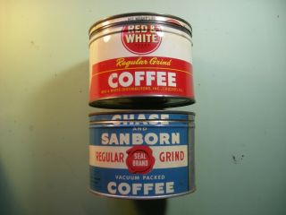 Vintage Two 1 Pound Coffee Tins A&p And Chase Sanborn W/ Lids