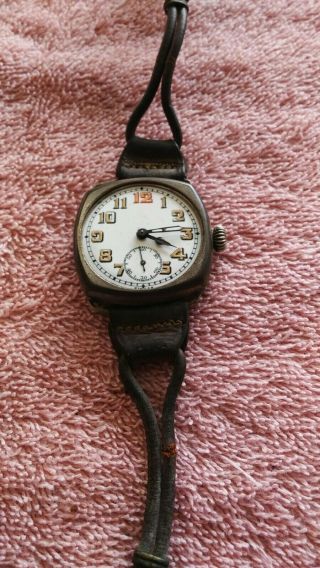 Mens Wwi Military Sterling Silver Swiss Made Trench Watch