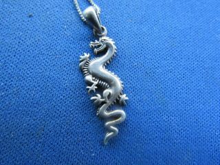 Vintage Sterling Silver Unique Dragon Pendant And Sterling Chain Italy