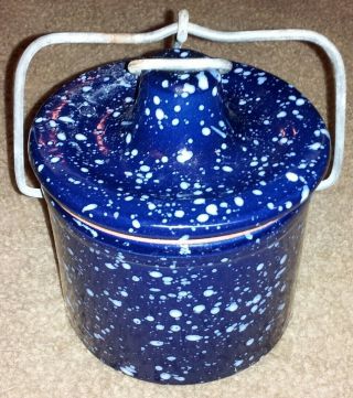 Vintage Cobalt Blue/white Butter/cheese Crock - - Looks