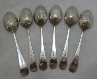 Set 6 Antique George Vi Sterling Silver Picture Back Coffee Spoons,  1946,  77g
