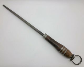Foster Bros Antique 11 " Sharpening Steel Rod W/ Dark Wooden Handle (rf1008)