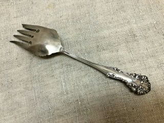 GORGEOUS HIGHLY DECORATIVE STERLING SILVER COLD MEAT FORK - - UNKNOWN PATTERN 2