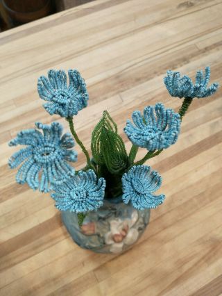 Vintage Beaded Flowers 3 Blue Daisies