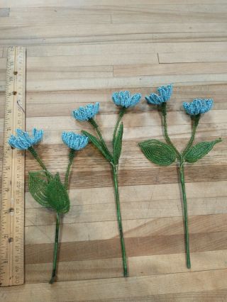 Vintage Beaded Flowers 3 Blue Daisies 3