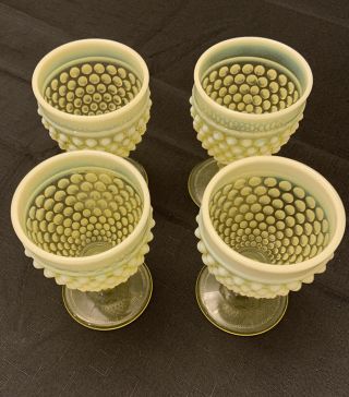 Four (4) Imperial Glass Hobnail Dewdrop Opalescent Yellow Topaz Water Goblet - 2 -