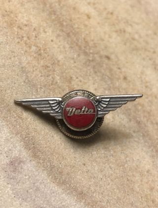 Vintage Lgb Sterling Silver Enamel Delta Airlines Wings Screw Back Pin